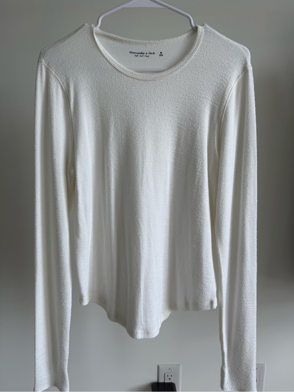 Abercrombie & Fitch Women's Cozy Long-Sleeve Crewneck Top in White